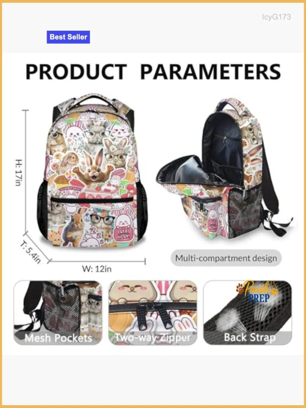 Kids Backpack Set with Lunch Box Pencil Case, Cute Bunny for School